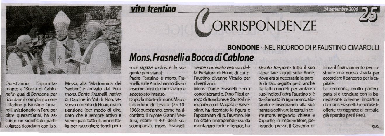2006-09-24 00:00:00 - Mons. Frasnelli a Bocca di Cablone -  - Vita Trentina
